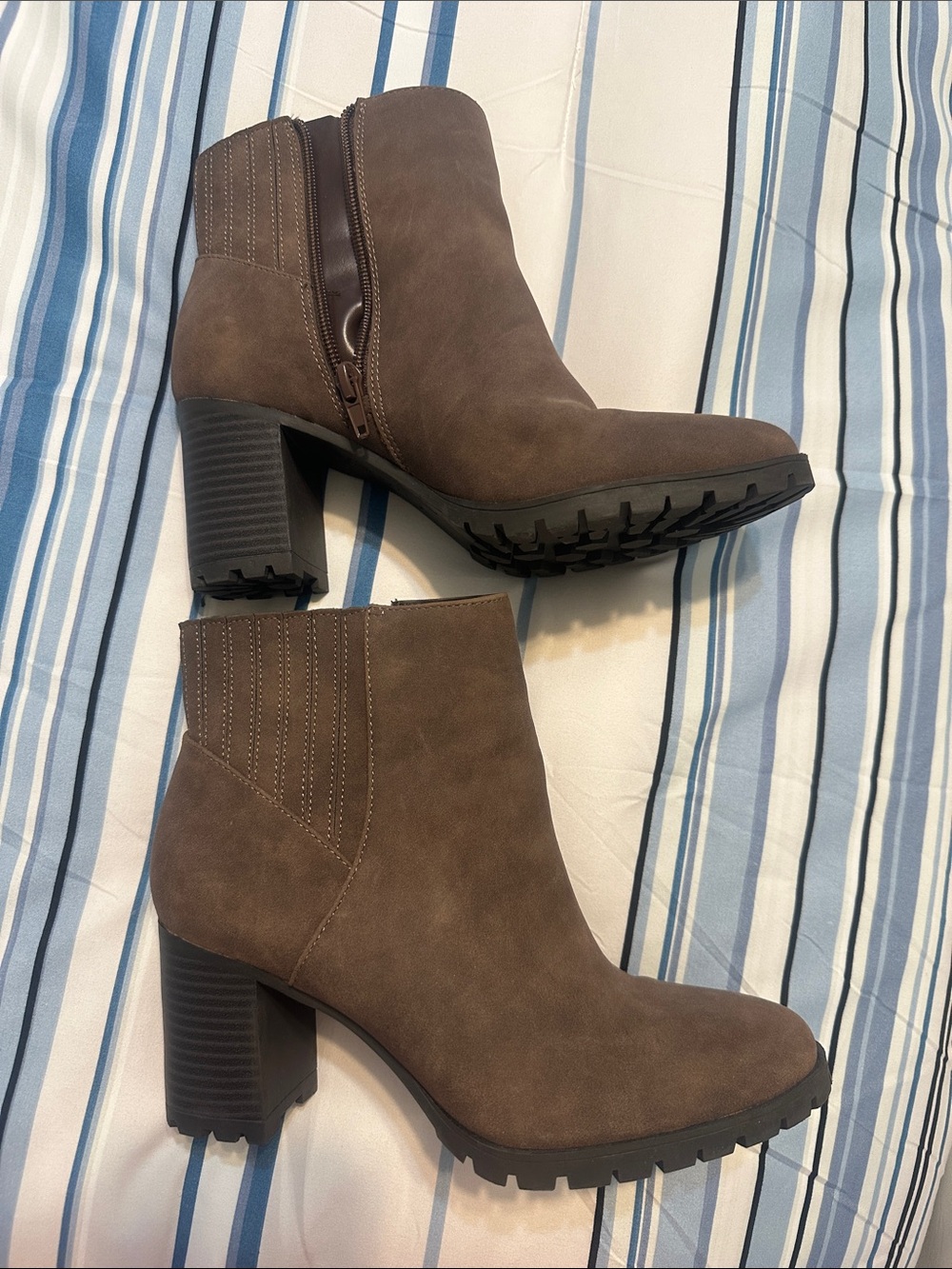 Kelly & Katie Brown Suede-Look Ankle Booties with Chunky Heel